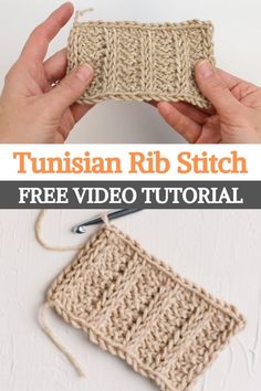 two photos showing how to crochet an afghan rib stitch with text overlay