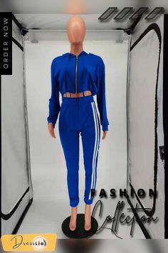 Solid Color Long Sleeve Zipper Hooded Crop Top Sweatpants Suit Sporty Fitted Hooded Set, Spring Sporty Hooded Tracksuit, Sporty Hooded Winter Sets, Sporty Hooded Fall Sets, Sporty Stretch Hooded Set, Sporty Hooded Sets For Streetwear, Sporty Hooded Sets For Spring, Spring Sporty Hooded Sets, Crop Top And Sweatpants