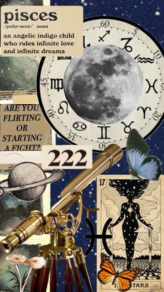 an artistic collage with zodiac signs, astro symbols, and other things in the background