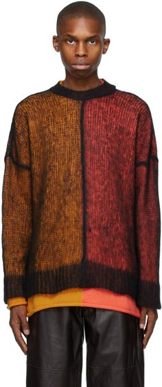 Loewe: Multicolor Wool & Mohair Oversized Sweater | SSENSE Yellow And Pink, Knit Crewneck, Open Knit, Black Rib, Oversized Sweater, Sweaters Oversized, Wool Sweater, Long Sweaters, Long Sleeve Knit