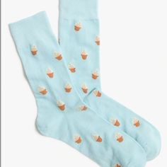 Nwt Jcrew Men's Trouser Socks- Light Blue Ice Cream Cotton/Poly/Elastane Fits Men's Sizes 6-11 Casual Blue Socks For Spring, Casual Blue Mid-calf Socks, Light Blue Ice Cream, Blue Ice Cream, Cream Socks, Silly Socks, Baseball Socks, Funky Socks, Trouser Socks