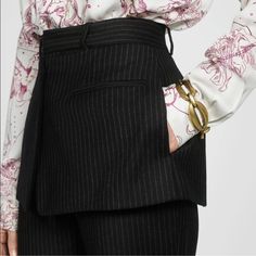 Zara Pinstripe Pants With Skirt Size Xs Pinstripe Office Bottoms With Belt Loops, Elegant Striped Bottoms With Pockets, Elegant Striped Pants With Pockets, Formal Striped High Waist Bottoms, Chic Formal Bottoms With Vertical Stripes, Chic Striped Office Bottoms, Chic Striped Zara Bottoms, Pants With Skirt, Zara Jumpsuit