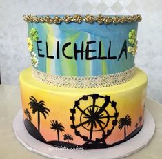 there is a colorful cake that says elichella on it