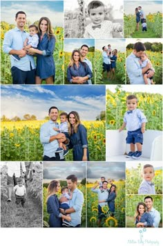 a collage of family photos with sunflowers in the background