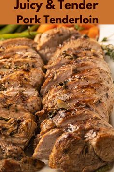 juicy and tender pork tenderloin on a plate with asparagus