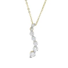 She'll admire the anytime sophistication of this pleasing journey diamond pendant. Crafted in 14K gold, this linear style showcases a curved row of graduated-size diamonds. Captivating with 1/4 ct. t.w. of diamonds and a bright polished shine, this pendant suspends along an 18.0-inch cable chain that secures with a spring-ring clasp. Journey Diamond Jewelry is designed to celebrate love. Graduated stones represent how love grows stronger over time. Celebrate Love, Diamond Stone, Diamond Clarity, Stone Settings, Necklace Designs, Cable Chain, Spring Rings, Diamond Pendant, Colored Diamonds