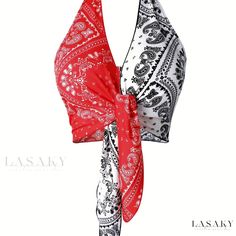 Lasaky - Chic and Stylish Womens Western Paisley Color Block Halter Top - Sleek Sleeveless Design with Open Back and Tie Front - Perfect Addition to any Fashionable Wardrobe Western Paisley, Bandana Crafts, Bandanas Diy, Paisley Color, Malachite Green, Pride Outfit, Front Tie Top, Country Outfits, Pastel Blue