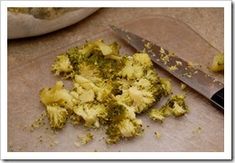 the broccoli florets have been chopped up and ready to be eaten