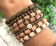 MORE COLORS Boho Jewerly for Women Heishi Bead Bracelet - Etsy Clay Bead Bracelet Ideas Neutral, Autumn Clay Bead Bracelet, Trendy Beaded Bracelets, Beaded Bracelet Ideas, Clay Bead Jewelry, Bead Bracelet Stack, Heishi Jewelry, Heishi Bead Bracelet, Easy Bracelet