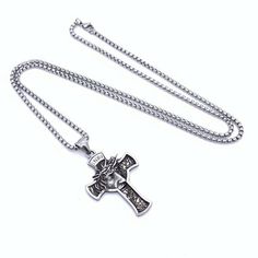 Jesus Cross Crucifix Pendant Necklace Christian Jewelry 316L Stainless Steel 24" | eBay Nickel-free Metal Cross Pendant Jewelry, Stainless Steel Chain Necklace With Cross Pendant, Nickel-free Metal Cross Jewelry, Stainless Steel Cross Necklace With Chain As Gift, Gift Stainless Steel Cross Necklace With Chain, Stainless Steel Cross Pendant Necklace With Box Chain, Metal Chain Cross Necklace, Metal Crucifix Necklace As Gift, Nickel-free Stainless Steel Cross Jewelry