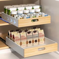 an organized spice rack with spices and condiments