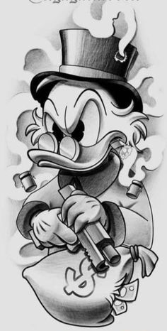 Tato Jam, Mr Cartoon Tattoo, Tato Mandala, Dagobert Duck, Gangsta Tattoos, Money Tattoo, Chicano Style Tattoo, Cartoon Character Tattoos, Chicano Art Tattoos