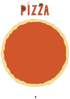 an orange pizza with the word pizza on it's bottom and bottom right corner