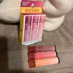 Burt’s Bees 100%Natural Origin Responsibly Sourced Beeswax No Parabens Brand New Sealed Lip Balms Three Tinted Color Balms In Package Smoke Free Home Burt Bees, Burts Bees Makeup, Burts Bees Lip Balm, Red Dahlia, Tinted Lip Balm, Burt's Bees, Lip Balms, Burts Bees, Lip Balm Gloss