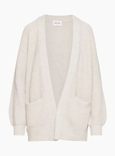 UNWIND CARDIGAN | Aritzia Aritzia Cardigan, English Rib Knit, Travel Cardigan, Oatmeal Cardigan, Half Cardigan, White Knit Cardigan, Rib Knit Cardigan, Merino Wool Cardigan, Merino Wool Yarn