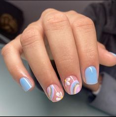 Blue Tone Nails, May Nails, Rainbow Nails, Short Nail Designs, Nails Desing, Dipped Nails, Funky Nails