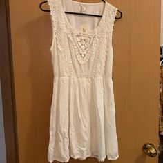 Forever 21 White Dress, Fits Shorter, Size Large Fits More Like A Medium, Lacey Top, New With Tags Casual Lace Mini Dress For Day Out, Forever 21 Sleeveless Dress For Daywear, Sleeveless Daywear Dress By Forever 21, Sleeveless Forever 21 Dress For Daywear, Forever 21 Summer Dress With Lace Trim, Forever 21 Spring Dresses With Lace Trim, Forever 21 Lace Dresses For Summer, Forever 21 Summer Lace Dresses, Forever 21 White Cotton Dress