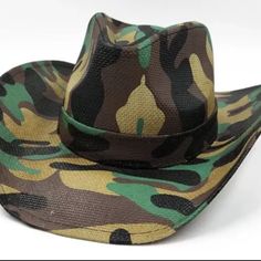 New, Never Worn, Unisex Camouflage Cowboy/Cowgirl Coated Straw Hat. Vibrant Camouflage Colors. Able To Mold To Desired Style. This Hat Will Not Disappoint! No Lowballing!! Low Offers Will Not Be Considered! Military Style Green Summer Hat, Military Style Green Hat For Summer, Green Military Style Summer Hat, Summer Military Brimmed Hats, Green Country Style Hat For Rodeo, Military Style Brimmed Summer Hats, Military Style Brimmed Hats For Summer, Country Style Green Hat For Rodeo, Green Military Hat With Wide Brim