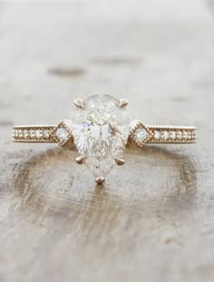 caption:Shown with 1.2ct diamond option Future Partner, Antique Engagement Ring, Engagement Ring Shapes, Rings Rings, Dream Engagement Rings, Ring Ideas, Rose Gold Engagement, Pear Diamond