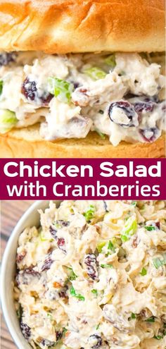 chicken salad with cranberries in a white bowl