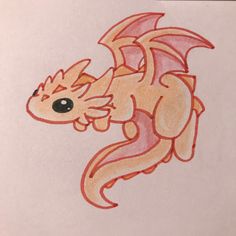 a drawing of a dragon with big eyes