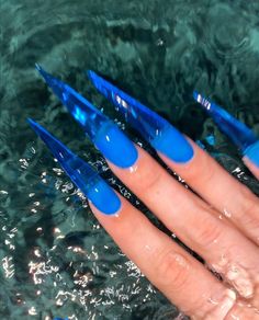 Blue Nail Designs Stiletto, Stiletto Nails Blue, Blue Stiletto Nails, Airbrush Nails, Cute Toe Nails, Beauty Nails Design