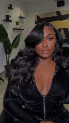 Big Curls Weave, Side Curls, Layered Curls, Side Part Hairstyles, Big Curls, Prom 2023