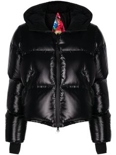 space black high-shine finish quilted finish padded design front zip fastening classic hood long sleeves cropped Mountain Outfit, Mountain Jacket, Space Black, Puff Jacket, Black Puffer Jacket, How To Finish A Quilt, Pad Design, Padded Jacket, Ski Jacket