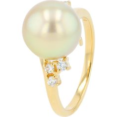 18K Yellow Gold Ring with 10mm Pearl and Diamond Accents - 0.11 Carat Total Diamond Weight Luxury Diamond Pearl Open Ring, Luxury Yellow Gold Pearl Ring With Single Diamond, Luxury Pearl Ring With Single Cut Diamonds, Luxury Classic White Gold Pearl Ring, Gold Pearl Ring, Pearl Birthstone, Jewelry Post, 18k Yellow Gold Ring, Fine Jewelry Gift