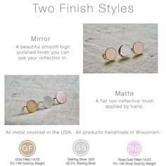 "Our disk earrings are a perfect mix of simple and delicate, yet sturdy enough for everyday wear. This beautiful pair will easily become a staple. Available in three different sizes, so you can stack your earrings if you have multiple piercings. DETAILS: Available in Sterling Silver .925, 14K Gold Filled, and 14K Rose Gold Filled, White Gold 14K, Gold 14K, Rose Gold 14K Choose between three disk sizes: 1/4\" (.25 in / 4 mm) 3/8\" (.375 in / 6 mm) 1/2\" (.5 in / 8 mm) Select one of these finishes Personalized Cuff Bracelets, Disk Earrings, Multiple Piercings, Letter Earrings, Disc Earrings, Moon Earrings, Sterling Silver Studs, Sterling Silver Earrings Studs, Earring Backs