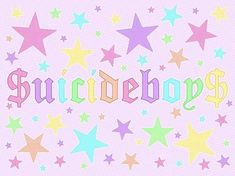 the word suicideboy surrounded by stars in pastel colors on a light pink background