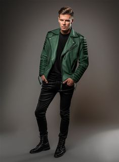 Are you planning to embrace a new look this season? Then why not consider our Outlaw Burnt Green Leather Jacket that will help you make a statement all on its own? Elevate your entire look with this elegantly designed leather jacket, which has the power to transform an otherwise mundane outfit.    Allow yourself to fall in love with this incredible leather piece and let it become a staple in your wardrobe.    Made Using Deep Waxed Pure Napa Sheep Skin Soft Leather.    Look Includes   Soft Burnt Green Leather  Antique Silver Zipper    You can change the trims during customization if required.    Made as per your measurements. Green Leather Jacket, Costume Green, Green Leather Jackets, Sheep Skin, Silver Zipper, Leather Pieces, Leather Jacket Men, Green Leather, Leather Coat