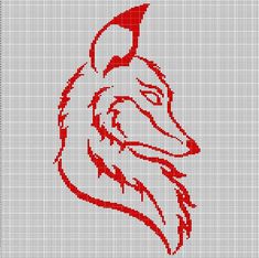 a cross stitch pattern with a red wolf's head