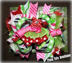 Funky hair bow Hairbow Making, Hairbow Ideas, Funky Hair, Funky Hairstyles, Bow Accessories, Ribbon Hair Bows, Christmas Hair, Ribbon Hair