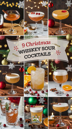 christmas whiskey sour cocktails collage