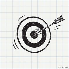 an arrow hitting in the center of a bulls eye target, hand drawn doodle style