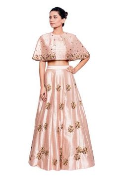 Shop for Salt and Spring Pink Dupion Floral Embroidered Cape And Skirt Set for Women Online at Aza Fashions Shop Skirts, Gharara Pants, Cape Dresses, Cape Blouse, Embroidered Cape, Pink Cape, Embroidery Skirt, Luxury Wear, Indian Gowns