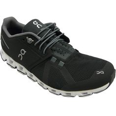 men's on cloud running shoe in black and grey with white outstep