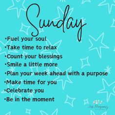 a blue background with white stars and the words sunday written in cursive writing