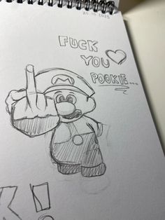 a drawing of a cartoon character with the words fugg you pookie on it