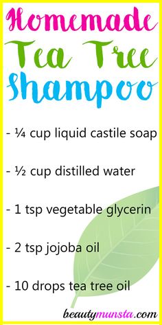 Bust scalp acne, dandruff, itchy scalp, etc with this homemade tea tree oil shampoo! Tea tree oil is good for many things. But it’s a true winner when it comes to DIY beauty! It’s helpful for getting rid of humongous zits, dandruff, itchy skin, eczema, and more! One of the most popular ingredients in shampoos … Diy Tea Tree Shampoo, Shampoo Homemade, Natural Hygiene, Scalp Acne, Tea Tree Oil Benefits, Tea Tree Oil Uses, Dandruff Solutions, Tea Tree Oil Face