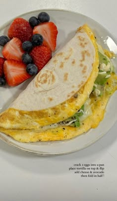 an omelet with fruit is on a plate