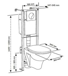 a toilet with the measurements for it