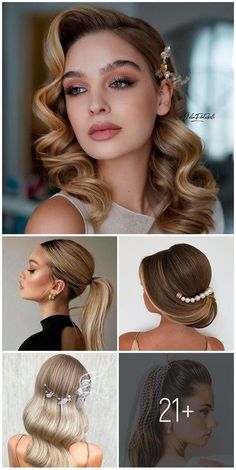 Wedding Hair Down Old Hollywood, Gala Ball Hairstyles, Vintage Hollywood Hair Wedding, Vintage Hollywood Wedding Hair, Hollywood Glam Hair And Makeup, 40s Glam Hair, Formal Hair Medium Length Loose Curls, Wedding Curled Hairstyles, Vintage Hollywood Waves Hair