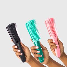 Easily detangle your beautiful Natural Hair with our Detangling Brush. USED ON: All Natural Hair types- Straight, Curly, Coily and Kinky (Hair Types 3a- 4c) - Hair extensions such as - weaves and wigs The flexible head with separate bristles makes it really easy to detangle your hair. HOW TO USE: Use in the shower or out of the shower. Apply product of choice to your hair and detangle. (Best results on wet hair) **Brushes come with a free small bracket(if available), which easily clips into the Best Detangling Brush, Brush For Curly Hair, Detangling Natural Hair, Type 4 Hair, Beautiful Natural Hair, Business Packaging, Detangling Brush, Hair Brushes, 4c Hair