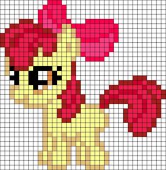 a cross - stitch pattern of a pony with red hair and big eyes, holding a heart shaped object