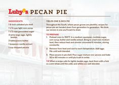 the menu for lucky's pecan pie