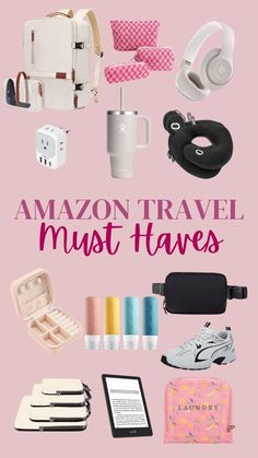 the words amazon travel must haves are shown above an image of luggage and other items