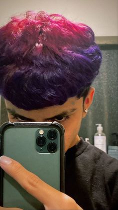 Dyed Hair Male, Purple Tinted Hair, Men Purple Hair, Magenta Hair Colors, Pink Short Hair, Dark Hair Dye, Boys Colored Hair, Half Dyed Hair, Short Hair For Boys