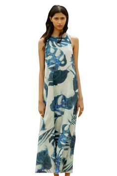 Blue sleeveless semi wrap midi dress with all over fleur park print and chic side buckle detail. - Aza Fashions Sleeveless Tropical Print Midi Dress For Beach, Sleeveless Tropical Print Midi Dress For Vacation, Sleeveless Tropical Print Maxi Dress For Garden Party, Sleeveless Tropical Print Midi Dress For Garden Party, Blue Sleeveless Tropical Print Dress, Elegant Sleeveless Dress With Tropical Print, Blue Tropical Print Sleeveless Dress, Chic Sleeveless Tropical Print Midi Dress, Chic Sleeveless Maxi Dress With Tropical Print